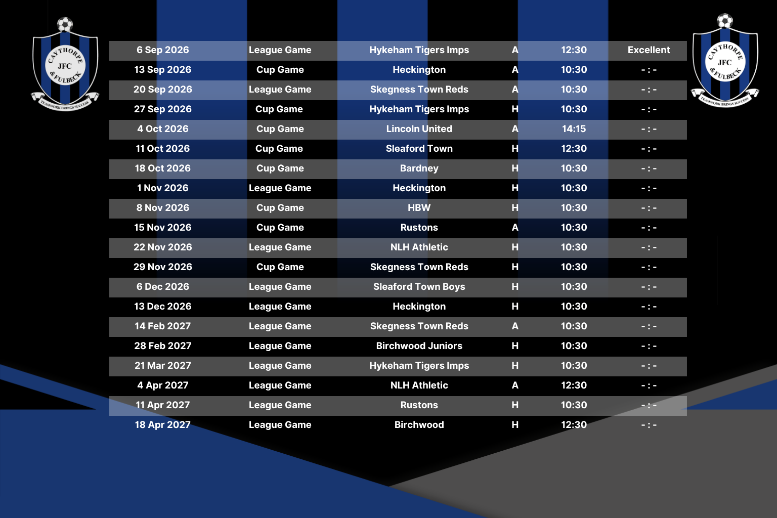 u11s Fixtures